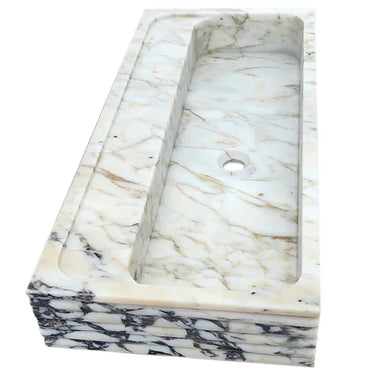 Calacatta Viola Gold Marble Handcrafted Floating Bathroom Sink – Luxury Horizontal Fluted (W)16" (L)36"