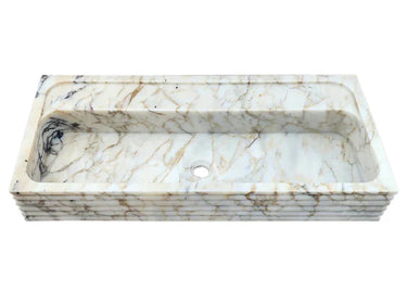 Calacatta Viola Gold Marble Handcrafted Floating Bathroom Sink – Luxury Horizontal Fluted (W)16" (L)36"