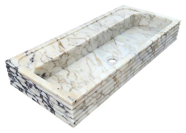 Calacatta Viola Gold Marble Handcrafted Floating Bathroom Sink – Luxury Horizontal Fluted (W)16" (L)36"