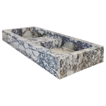 Luvohome Calacatta Viola marble double bathroom sink, polished natural stone, wall-mounted, rectangular design, 19x53x6 inches