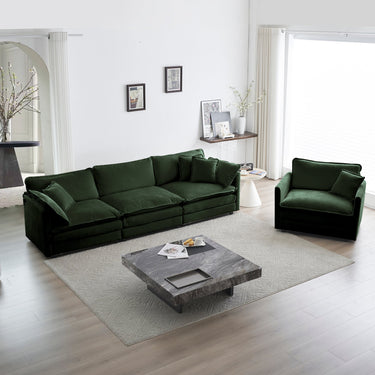Green Chenille 2-piece upholstered sectional sofa set by HouseOfZazla, featuring plush cushions and modern design.