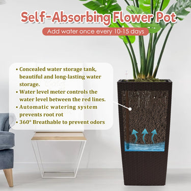 Large 30-inch tall flower planter with self-watering drainage holes, made by HouseOfZazla, suitable for indoor or outdoor gardening.
