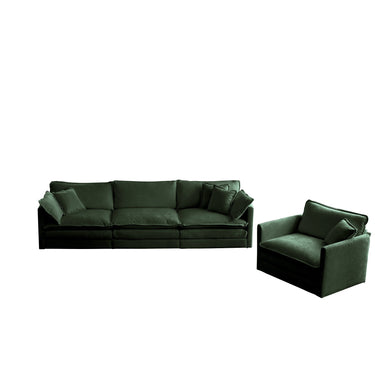 Green chenille 2-piece upholstered sectional sofa set by HouseOfZazla, showing plush cushions and modern design in a living room setting.