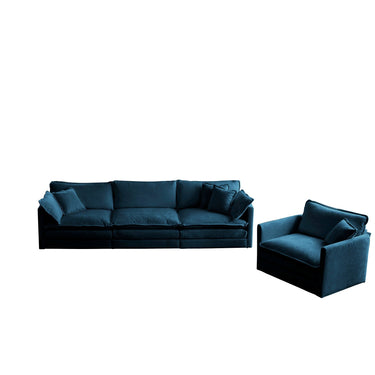 Blue chenille 2-piece upholstered sectional sofa set by HouseOfZazla, featuring plush cushions and modern design.