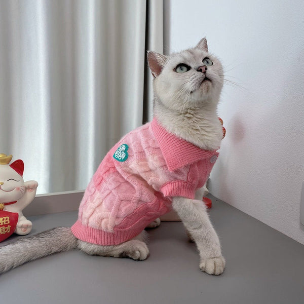 Plaid POLO-collar Cardigan Sweater For Small And Medium-sized Pets