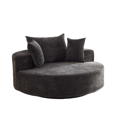 HouseOfZazla 55-inch chenille foam single swivel accent chair with plush fabric and modern design.