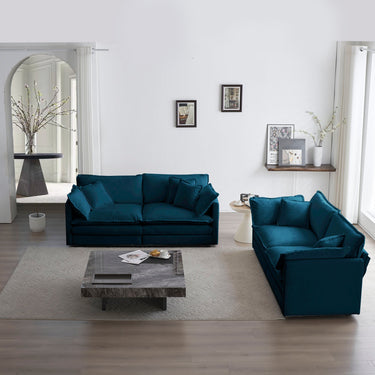 Blue chenille 2-piece living room sofa set by HouseOfZazla, featuring plush upholstered cushions and sleek modern design.