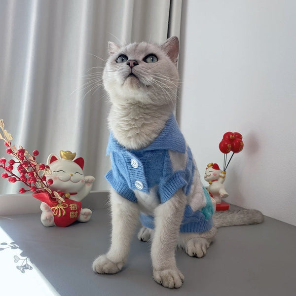 Plaid POLO-collar Cardigan Sweater For Small And Medium-sized Pets