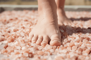 Coarse Himalayan salt flooring tile from Black Tai Salt Co. showcasing textured, natural pink salt surface for healthy living decor.