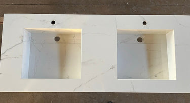 Double Sink Integrated Custom Calacatta Lincoln Polished Porcelain Countertop (ES-081)