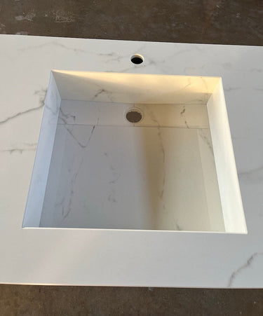 Double Sink Integrated Custom Calacatta Lincoln Polished Porcelain Countertop (ES-081)