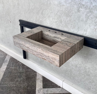 HANDCRAFTED CUSTOM SILVER TRAVERTINE SINK (TR-047)