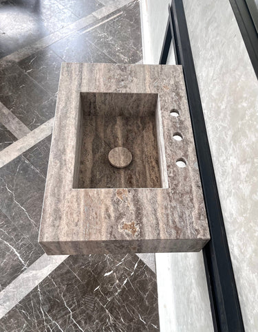 HANDCRAFTED CUSTOM SILVER TRAVERTINE SINK (TR-047)