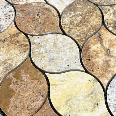 Scabos Travertine Leaf Design on 12" x 12" Mesh Mosaic Tile