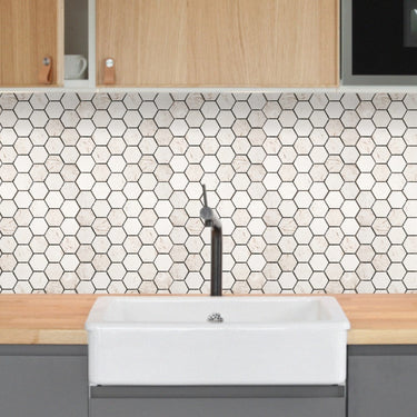 Shell Stone Limestone 2" Hexagon Honed on 12" x 12" Mesh Mosaic Tile