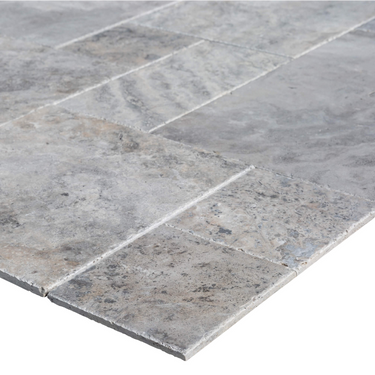 Silver Antique French Pattern Set Travertine Tile-Brushed and Chiseled