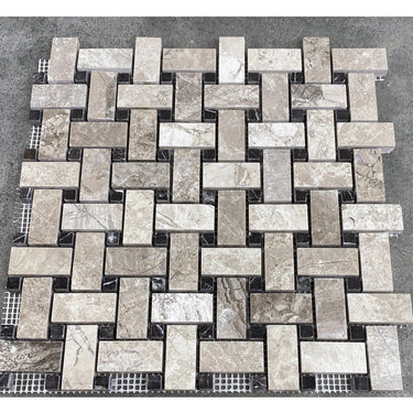 Silver Shadow Marble Basketweave Design on 12" x 12" Mesh Mosaic Tile