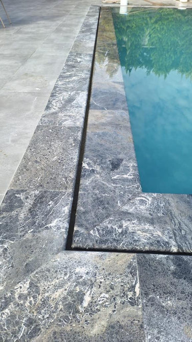 Silver 12"x24" Tumbled Travertine Pool Coping