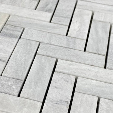 Solto White 1"x3" Herringbone on 12" x 12" Mesh Marble Mosaic Tile