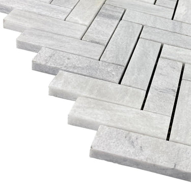 Solto White 1"x3" Herringbone on 12" x 12" Mesh Marble Mosaic Tile