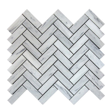 Solto White 1"x3" Herringbone on 12" x 12" Mesh Marble Mosaic Tile