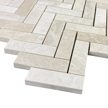 Vanilla Beige 1"x3" Herringbone on 12" x 12" Mesh Mosaic Tile