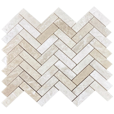 Vanilla Beige 1"x3" Herringbone on 12" x 12" Mesh Mosaic Tile