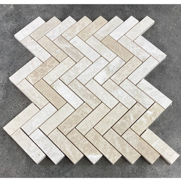 Vanilla Beige 1"x3" Herringbone on 12" x 12" Mesh Mosaic Tile