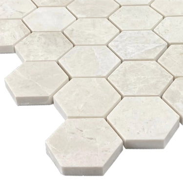 Vanilla Beige Marble 2" Hexagon on 12" x 12" Mesh Mosaic Tile