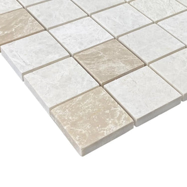 Vanilla Beige Marble 2"x2" Honed on 12" x 12" Mesh Mosaic Tile