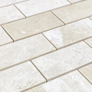 Vanilla Beige Marble 2"x4" Brick Honed on 12" x 12" Mesh Mosaic Tile