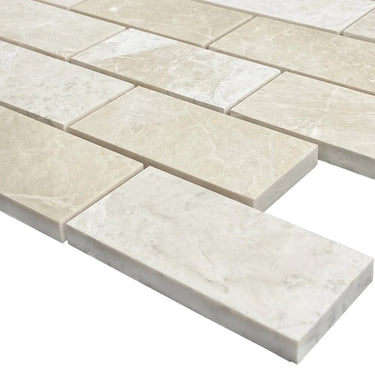 Vanilla Beige Marble 2"x4" Brick Honed on 12" x 12" Mesh Mosaic Tile