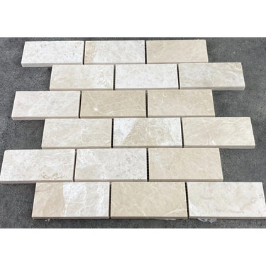 Vanilla Beige Marble 2"x4" Brick Honed on 12" x 12" Mesh Mosaic Tile