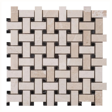 Vanilla Beige Marble Basketweave Design on 12" x 12" Mesh Mosaic Tile