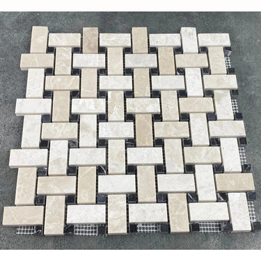 Vanilla Beige Marble Basketweave Design on 12" x 12" Mesh Mosaic Tile